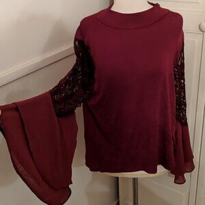 ✔️NWT Burgundy Wine Bell Sleeve Elegant Fancy Top